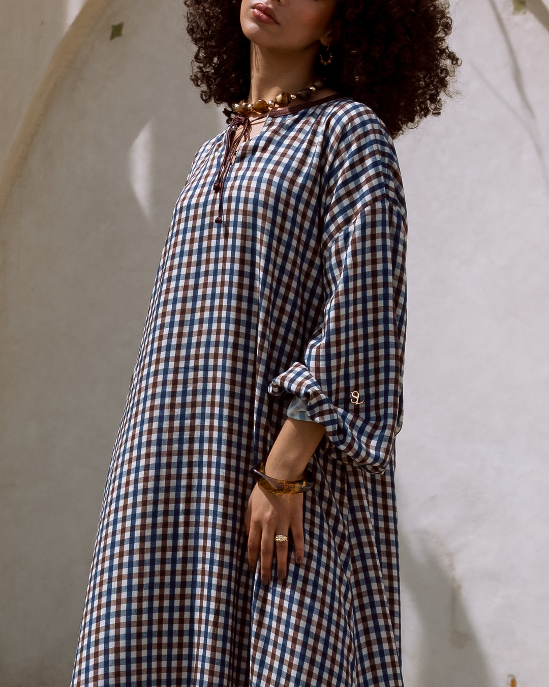Rimal Balloon Sleeve Dress Mocha Blue