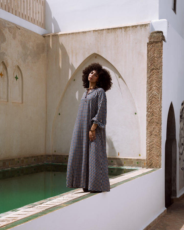 Rimal Balloon Sleeve Dress Mocha Blue